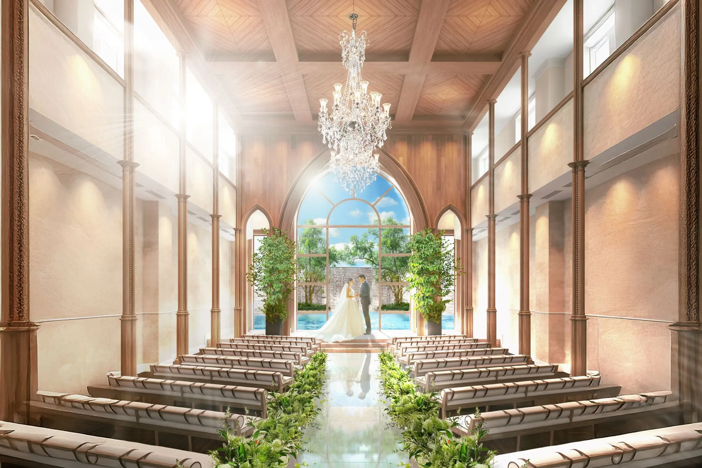 【26年1月新チャペルOPEN】静かな水音と木漏れ日が心地よく、滝流れる「動きのある」チャペル