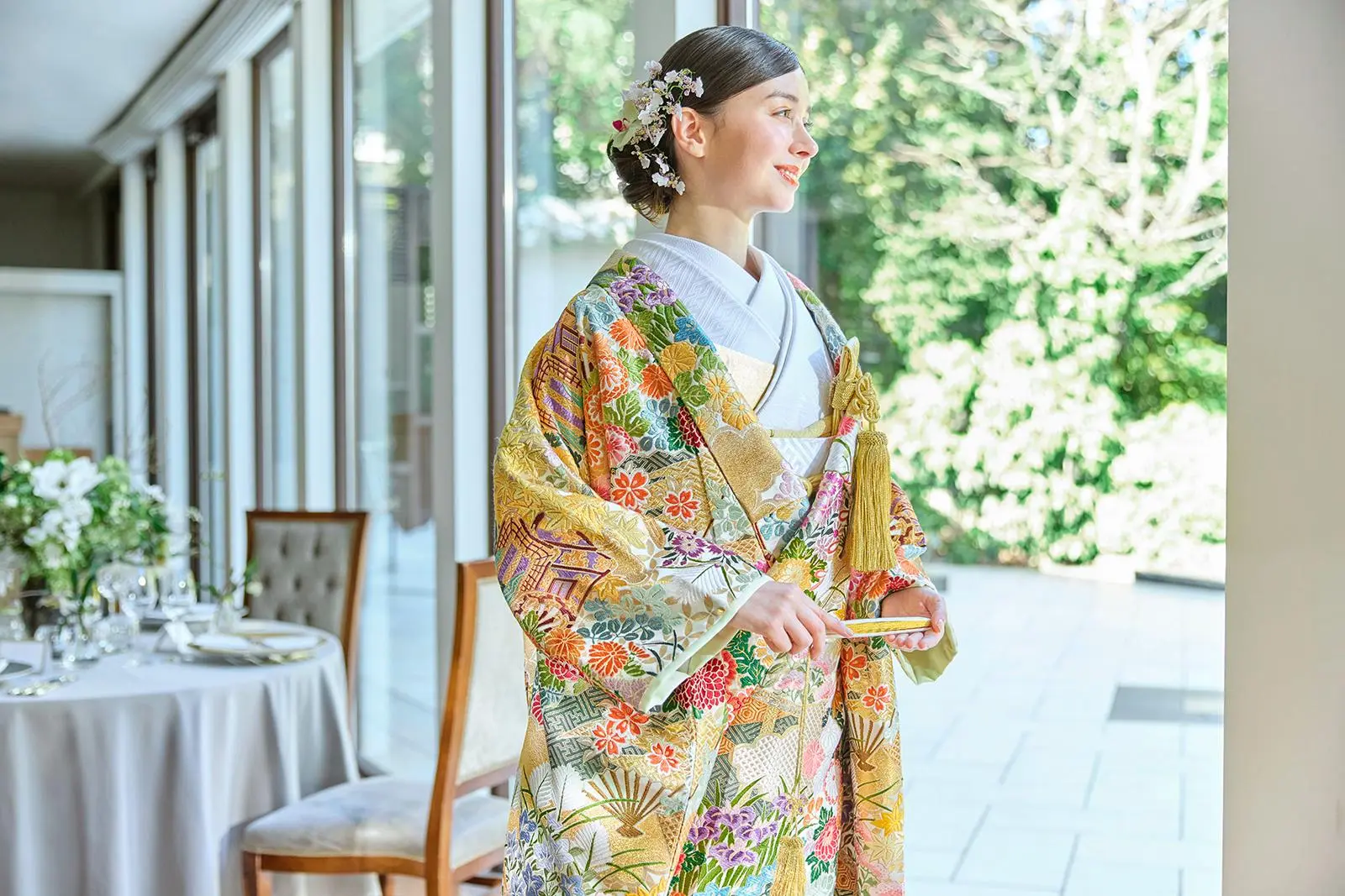 庭園をバッグに【和装】もおすすめ